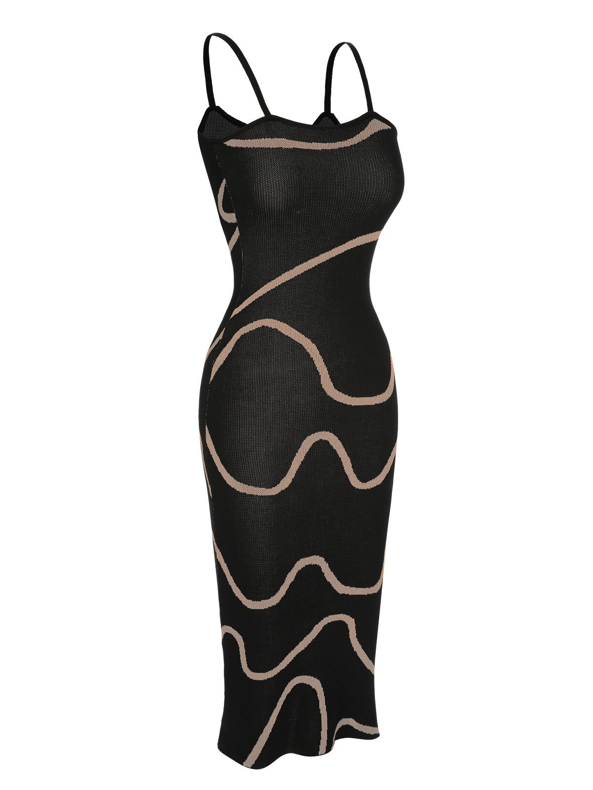 Black  Knit Spaghetti Straps Bodycon Dress