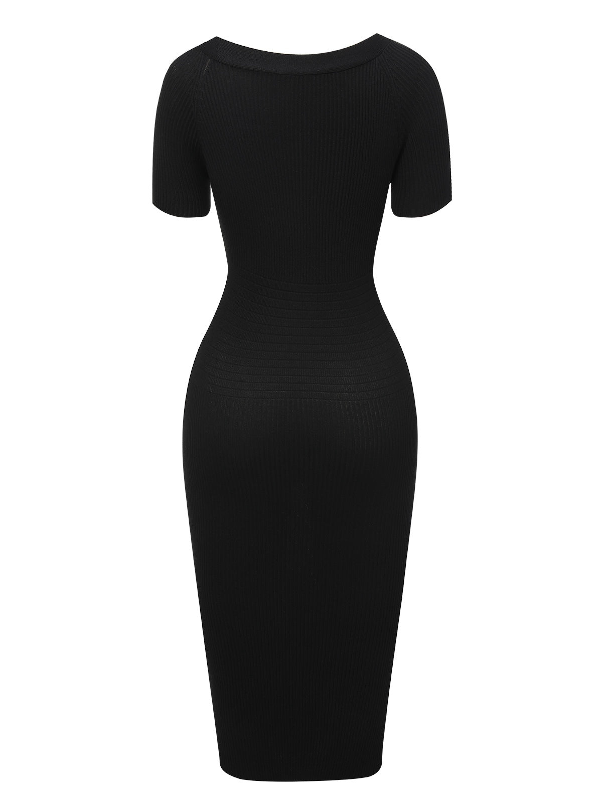 Black  Solid V-Neck Buttons Dress