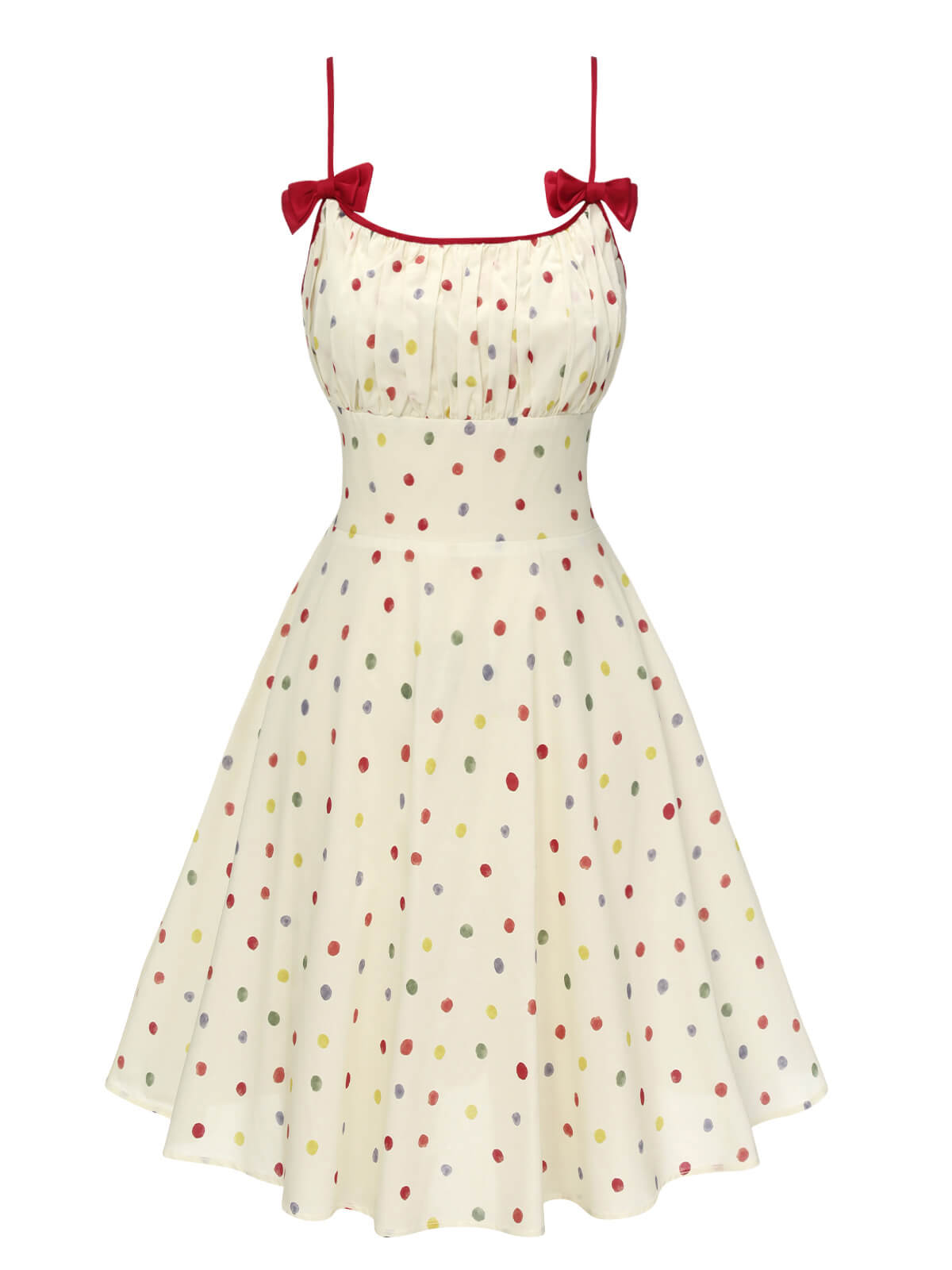 Beige Polka Dots Bow Straps Dress