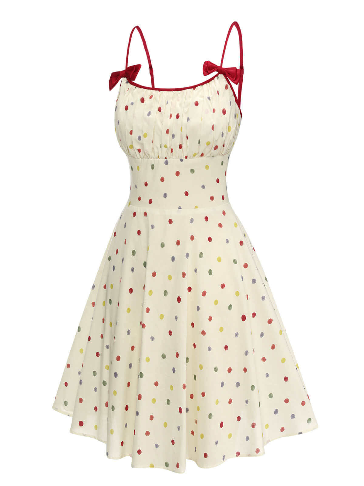 Beige Polka Dots Bow Straps Dress