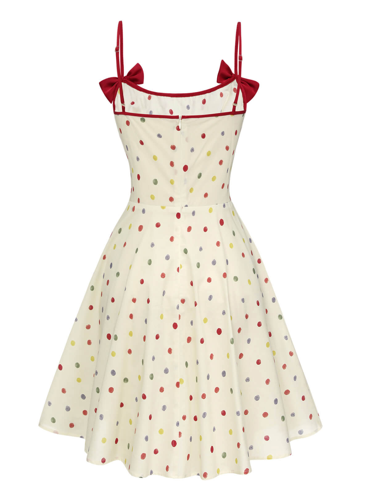 Beige Polka Dots Bow Straps Dress