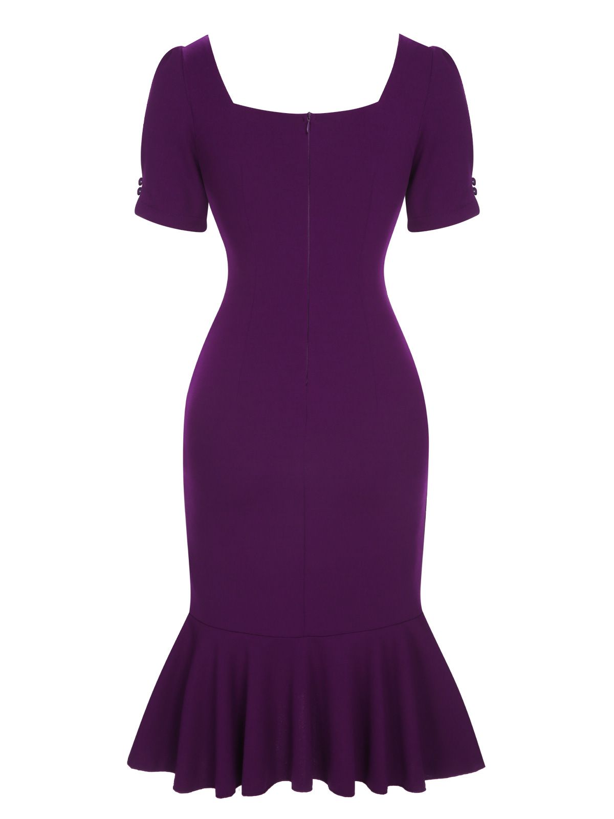 Deep Purple  Solid Gigot Sleeve Ruffles Dress