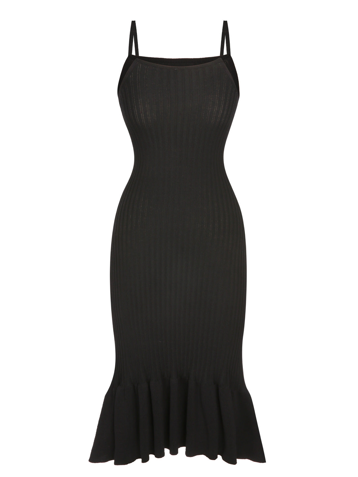 Black Spaghetti Strap Knitted Fishtail Dress