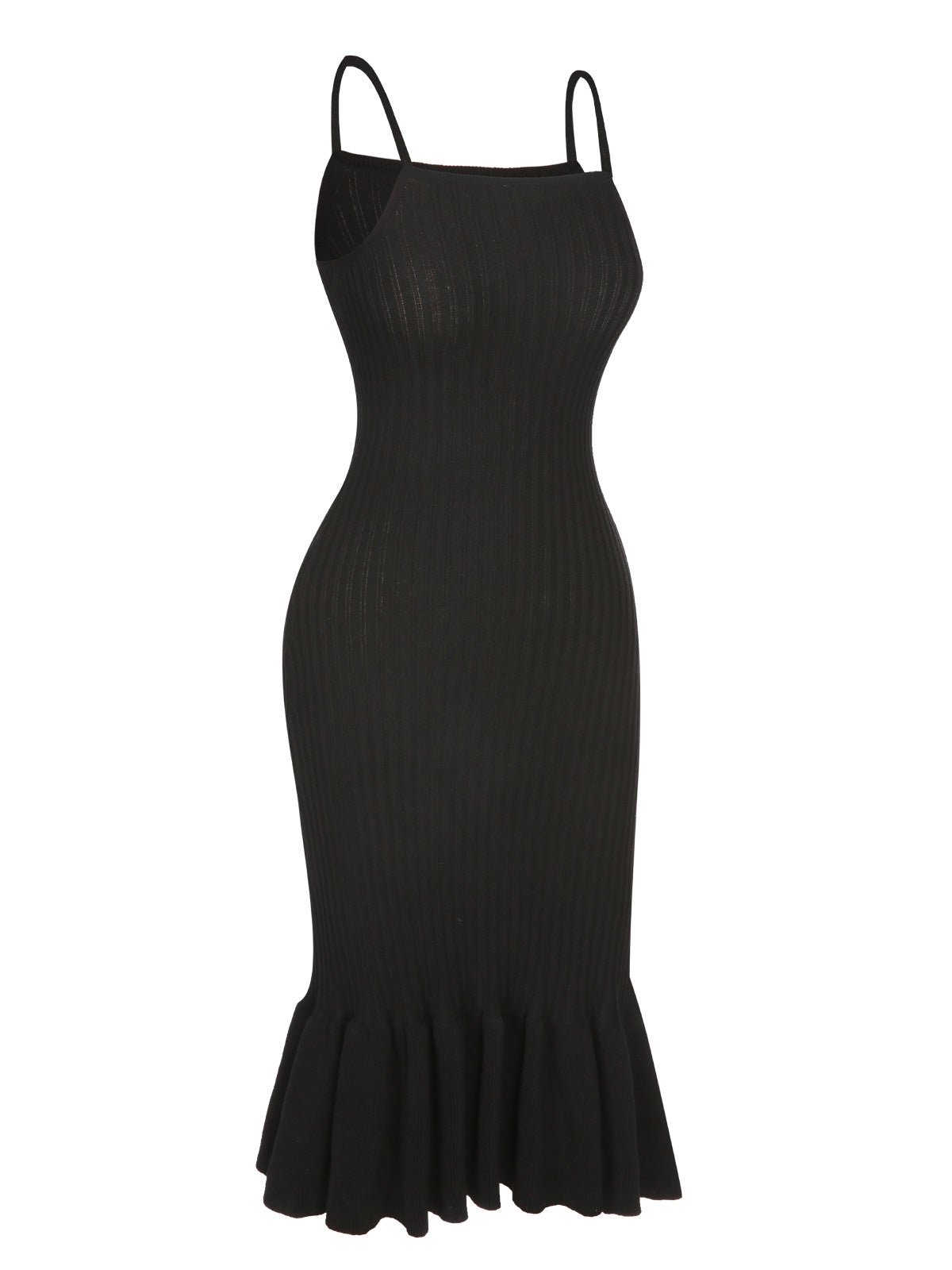 Black Spaghetti Strap Knitted Fishtail Dress