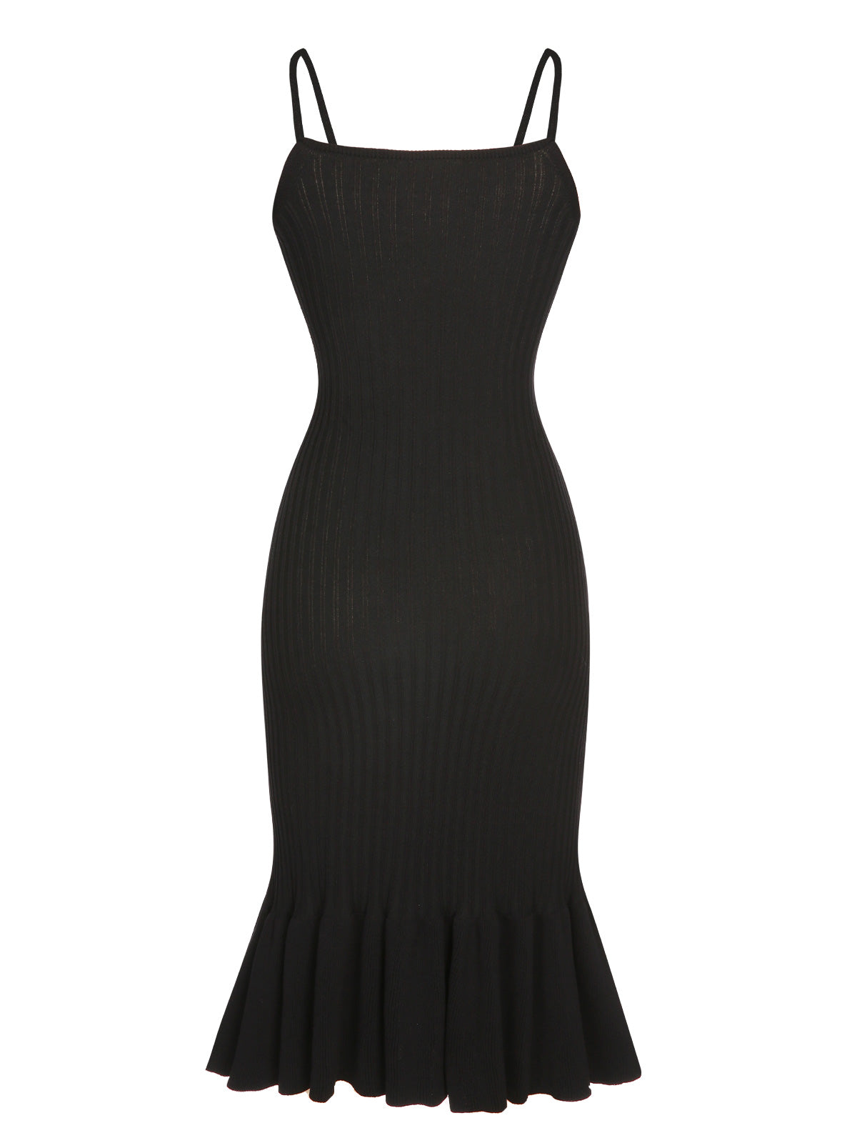 Black Spaghetti Strap Knitted Fishtail Dress