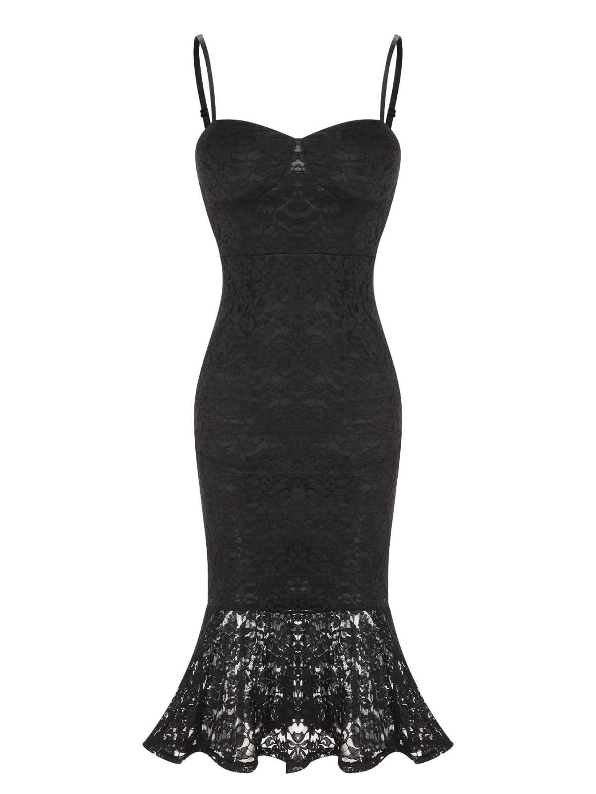 Black Lace Spaghetti Strap Mermaid Dress