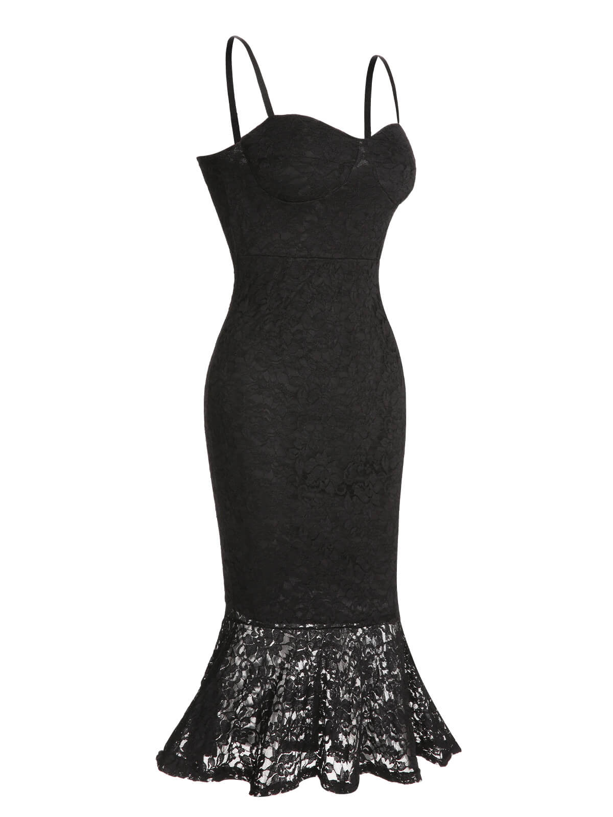 Black Lace Spaghetti Strap Mermaid Dress