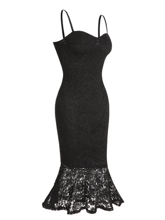 Black Lace Spaghetti Strap Mermaid Dress