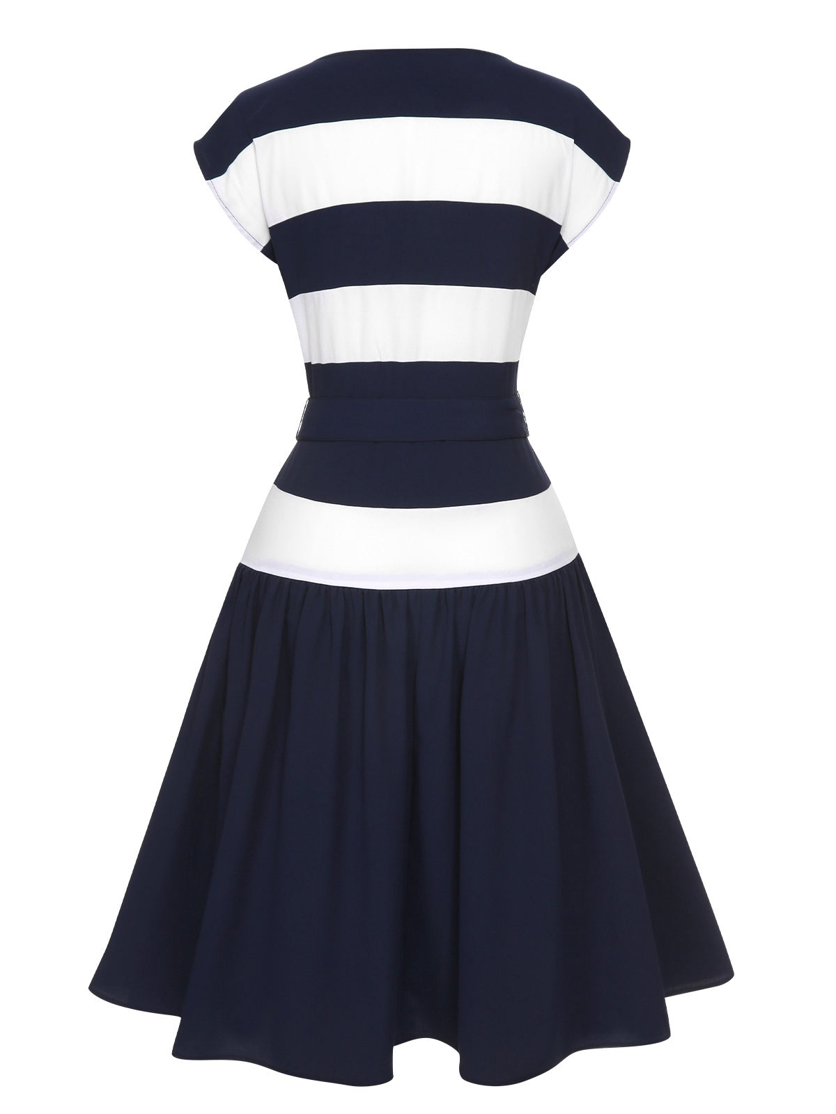 Dark Blue Boat Neck Stripe Dress