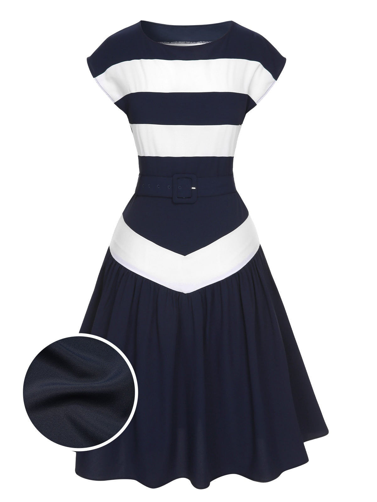 Dark Blue Boat Neck Stripe Dress