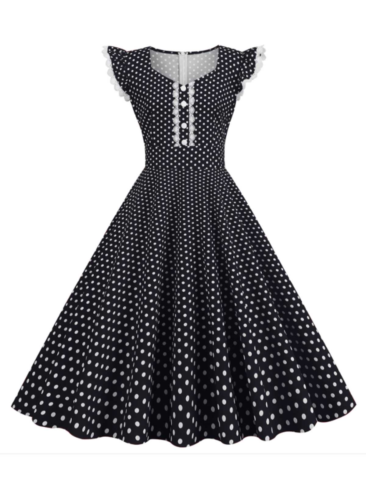 Black Polka Dots Ruffles Dress