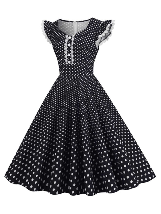 Black Polka Dots Ruffles Dress