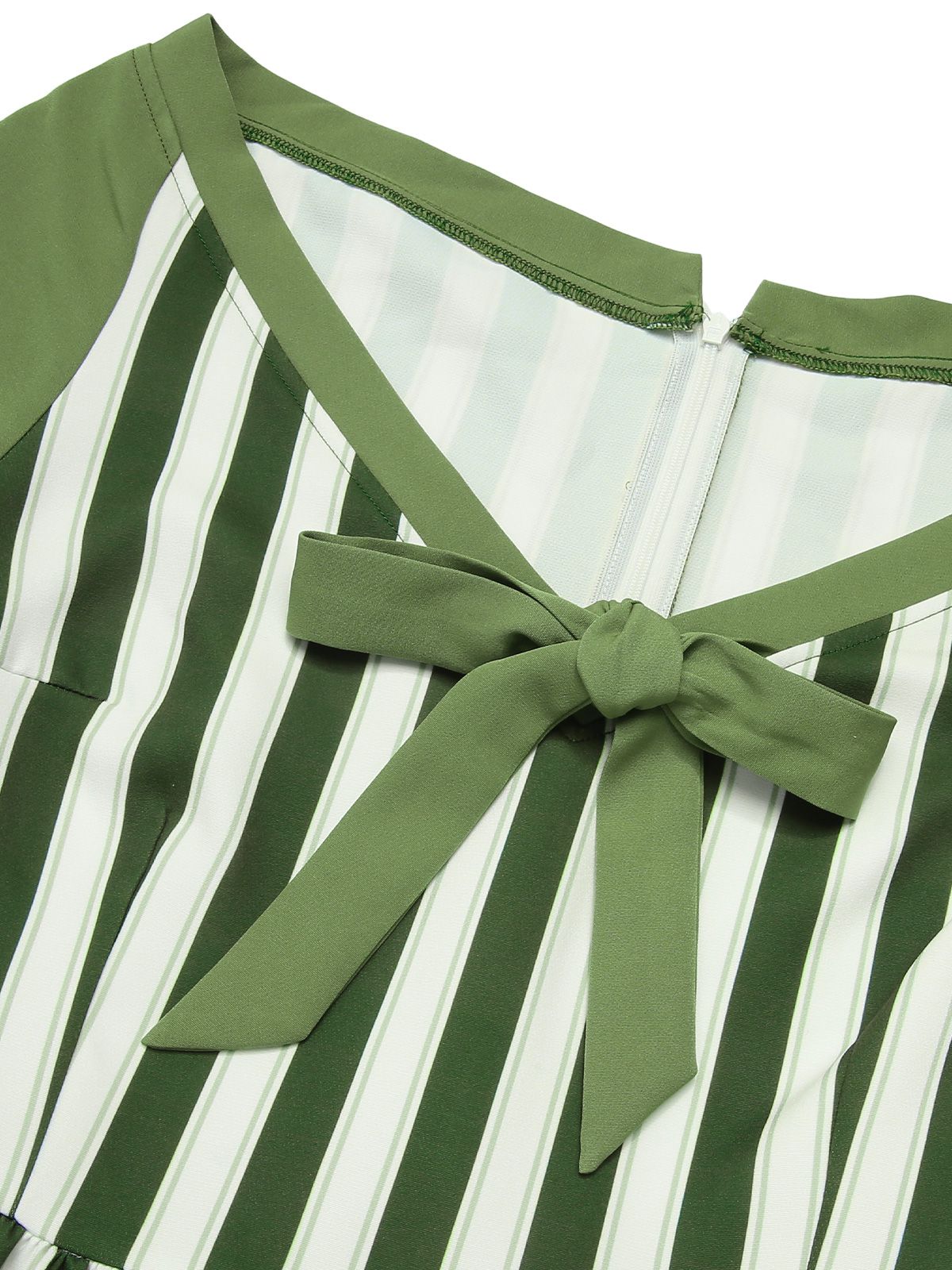 Green Off-Shoulder Stripes Bow Belted Dress