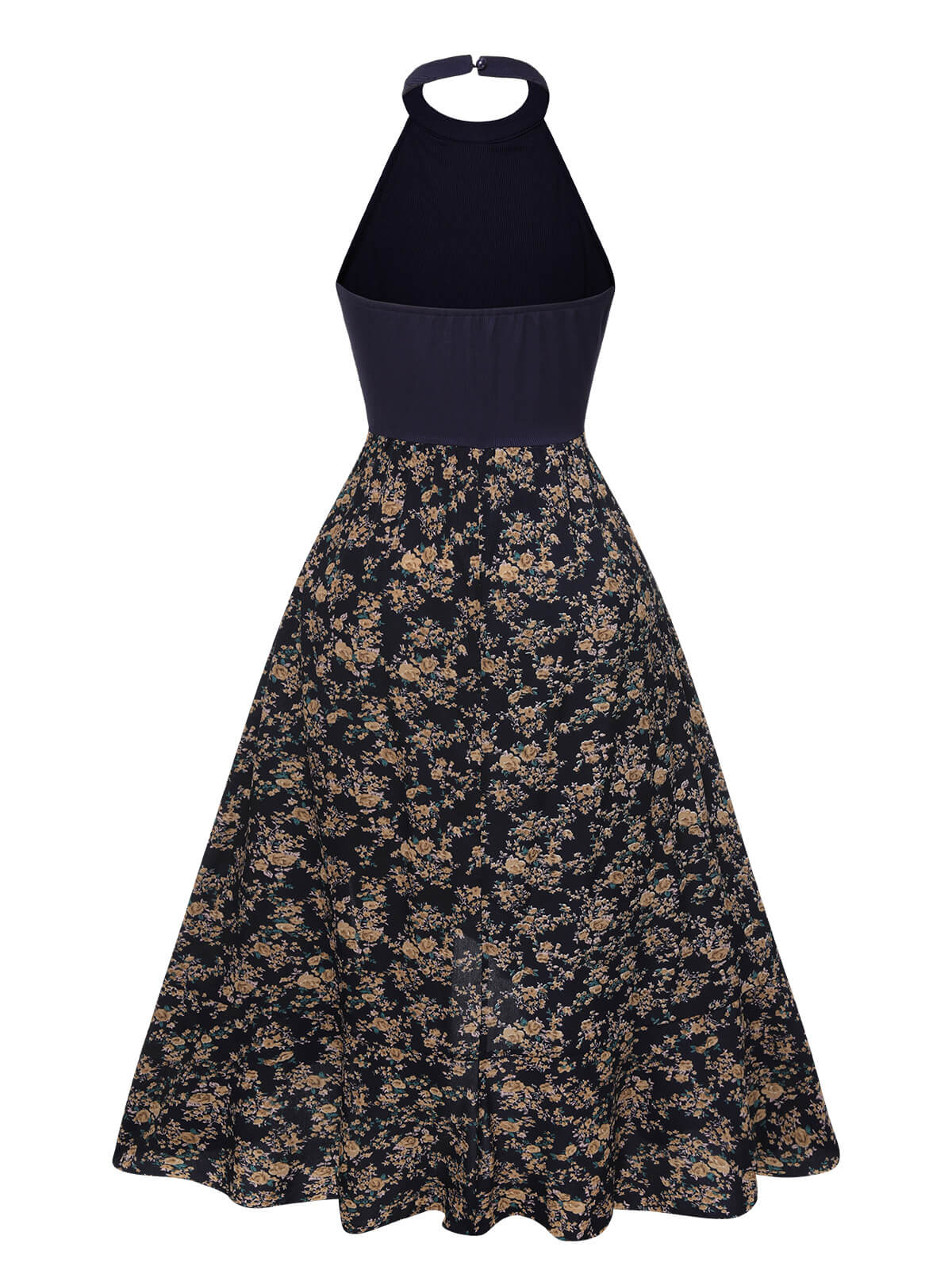 Dark Blue Ditsy Floral Crewl Halter Dress