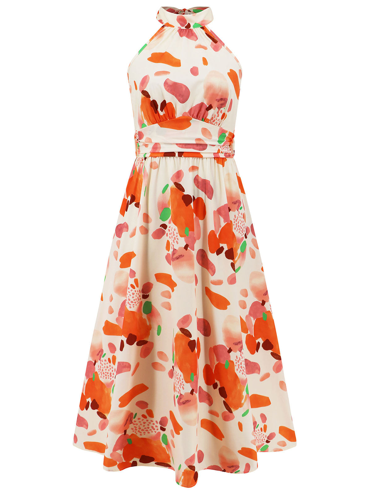 Halter Lace-Up Printed Sleeveless Dress