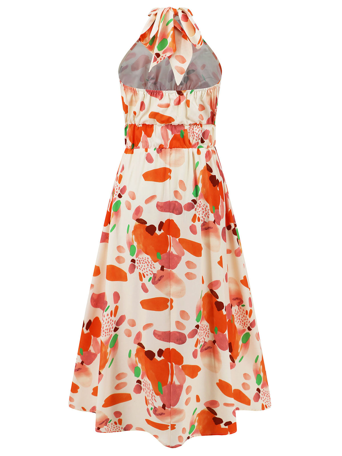 Halter Lace-Up Printed Sleeveless Dress