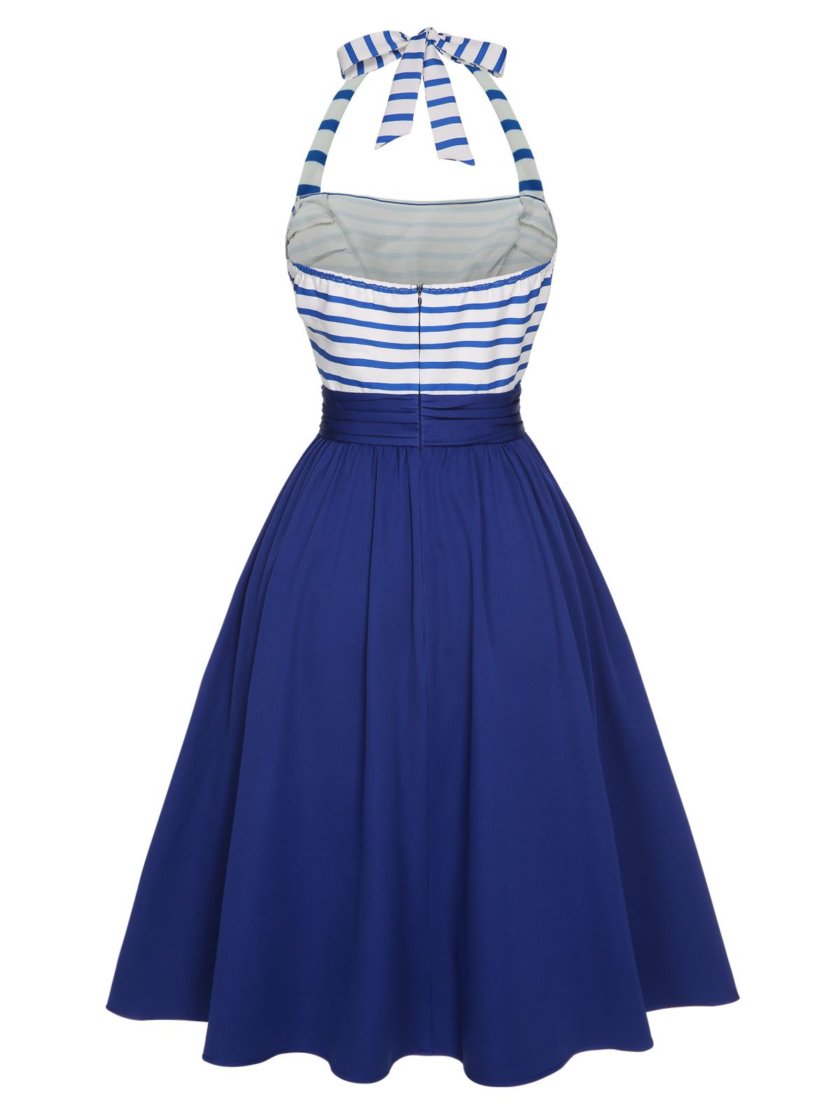 Blue Striped Patchwork Halter Dress