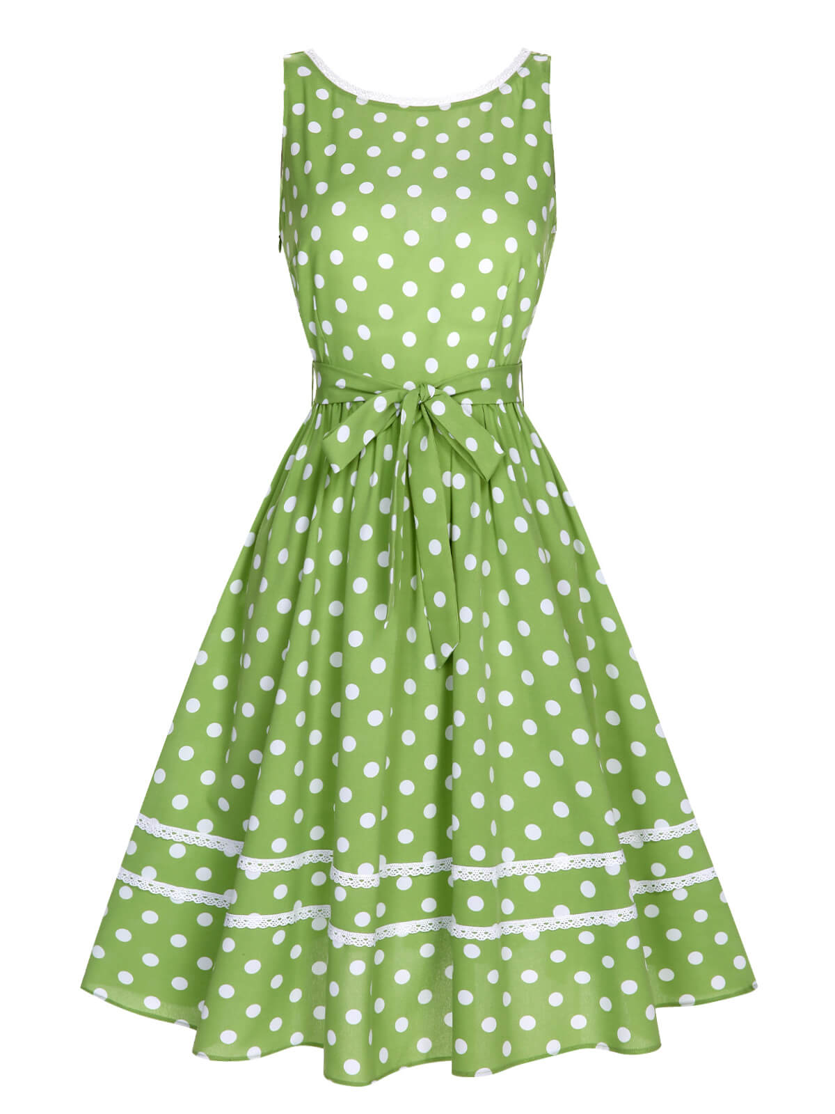 Green Polka Dot Lace Binding Dress