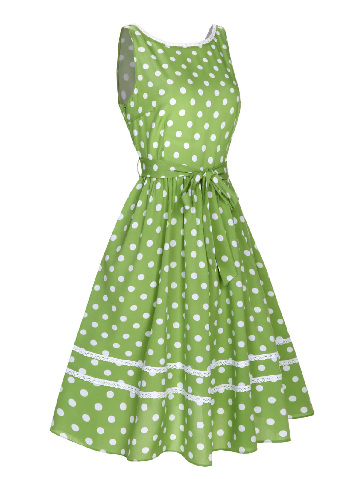 Green Polka Dot Lace Binding Dress