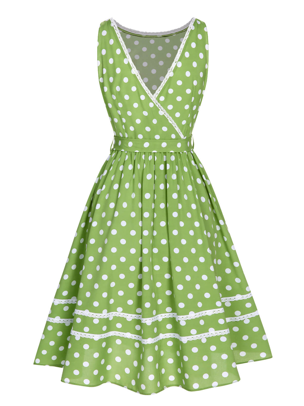 Green Polka Dot Lace Binding Dress