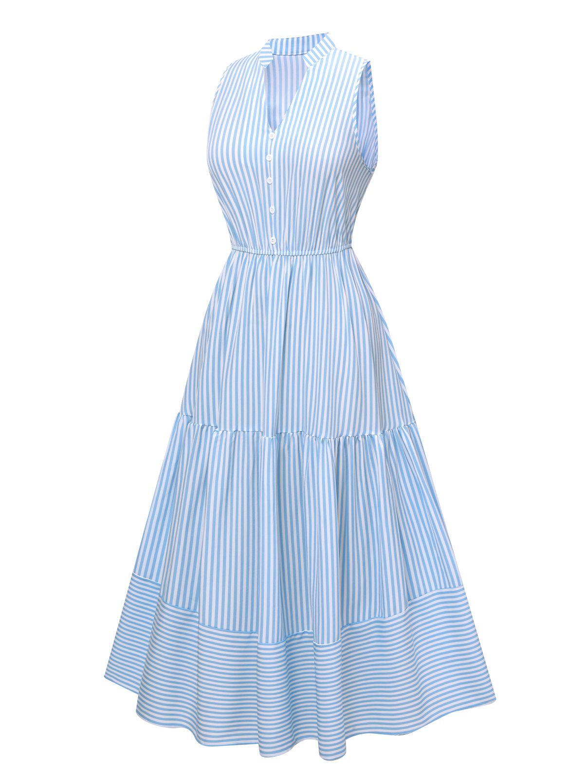 Sky Blue Stripes Stand Collar Dress