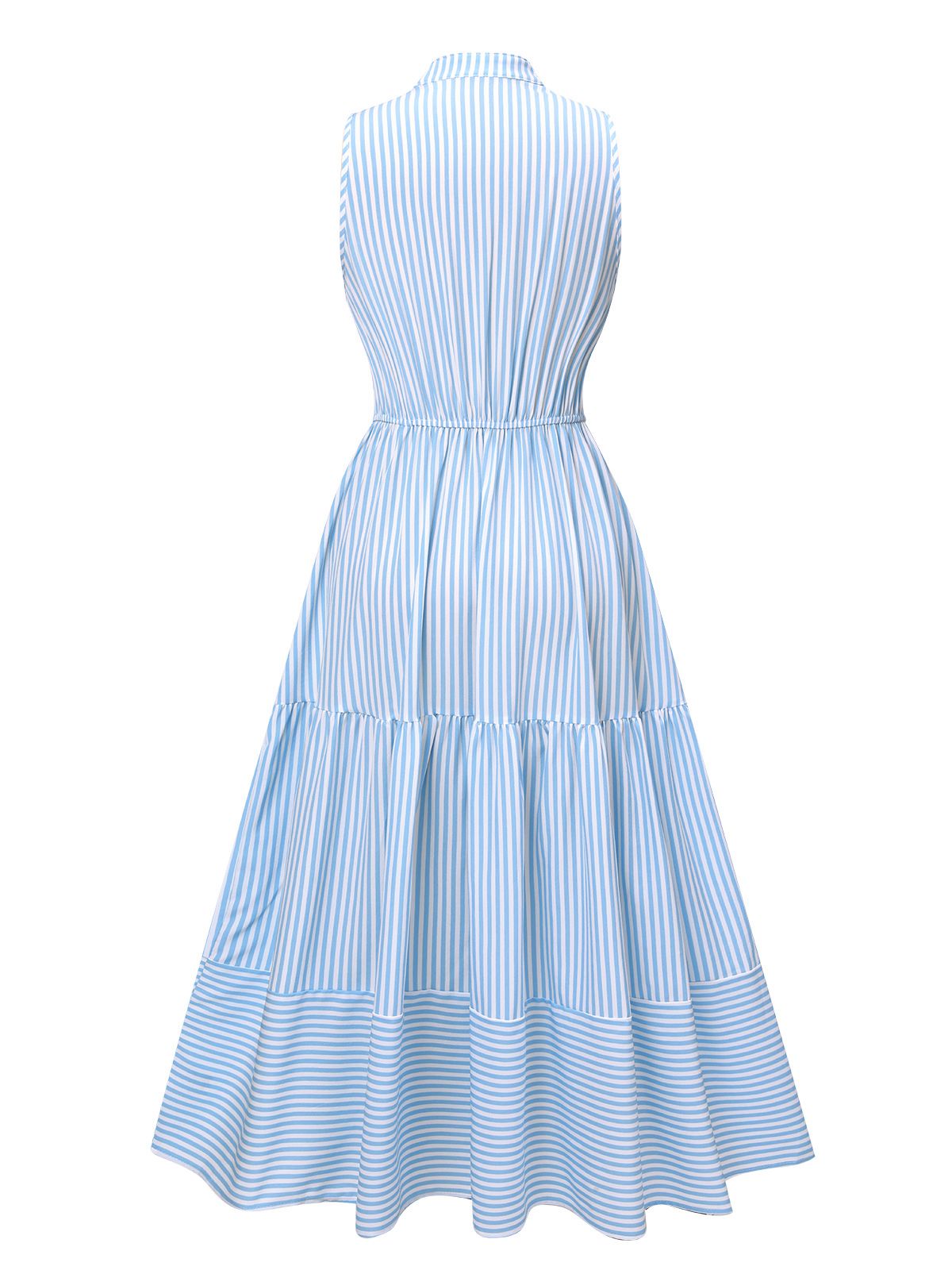 Sky Blue Stripes Stand Collar Dress