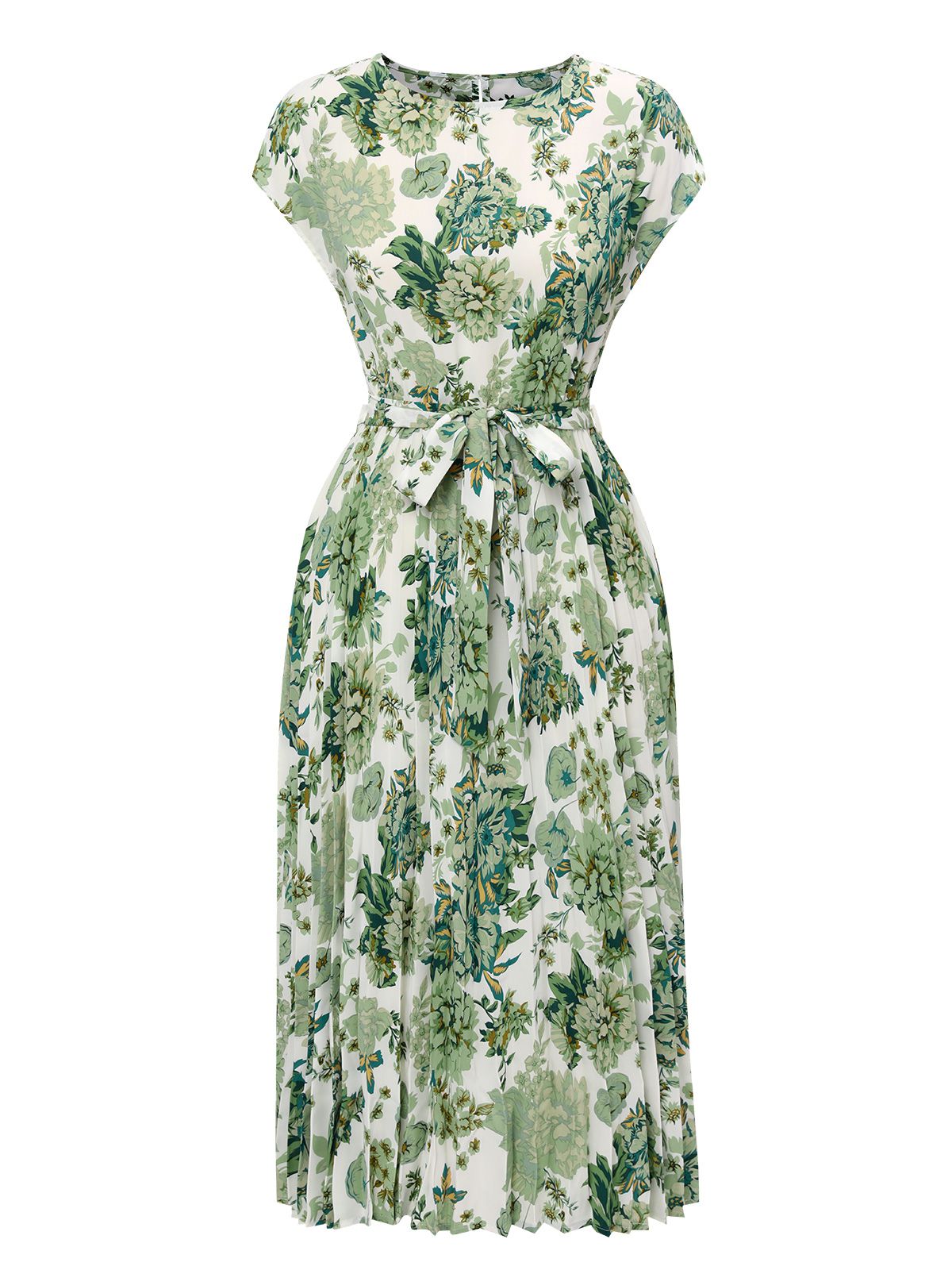 Green Floral Tie Belt Dress