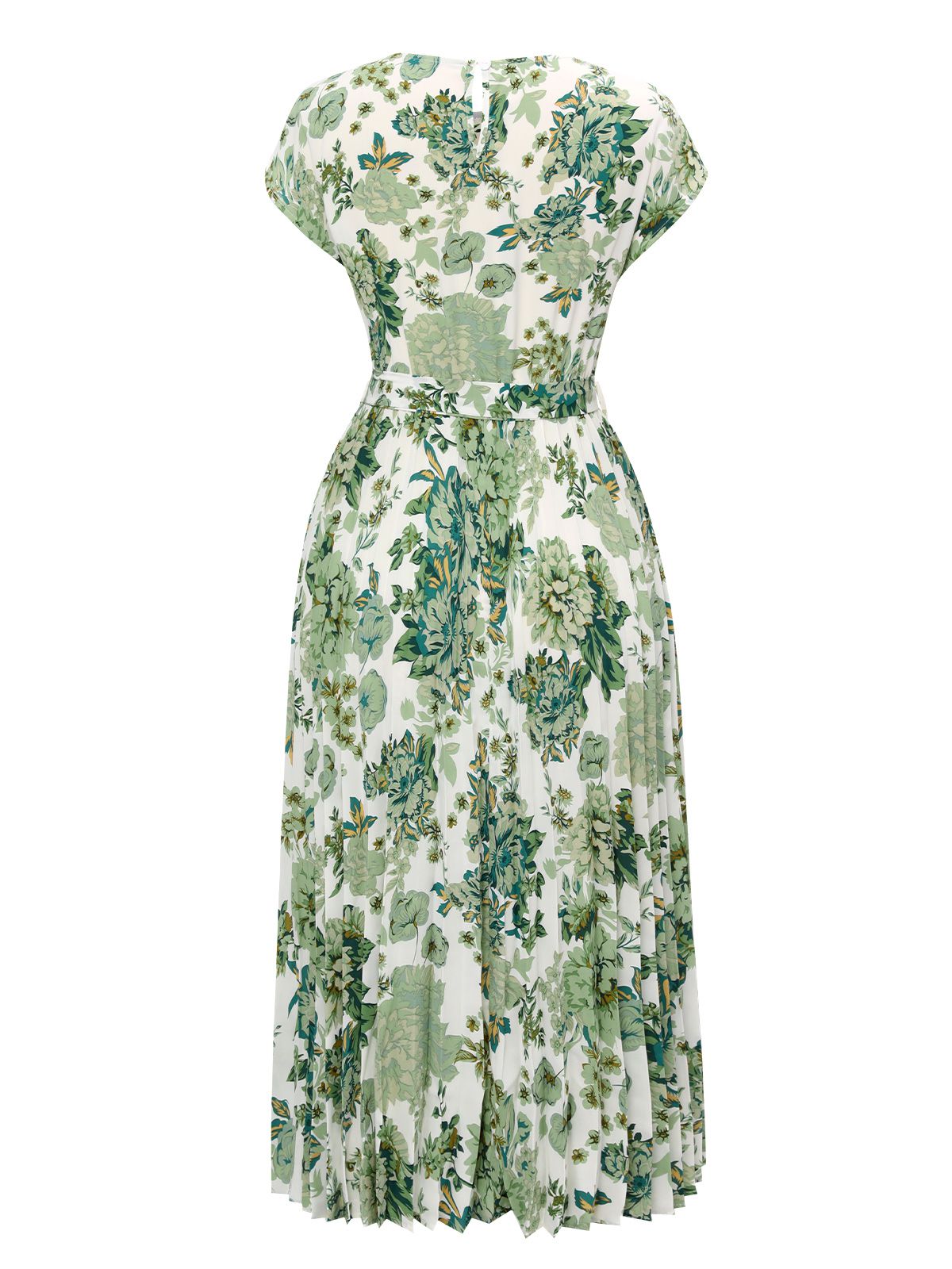 Green Floral Tie Belt Dress