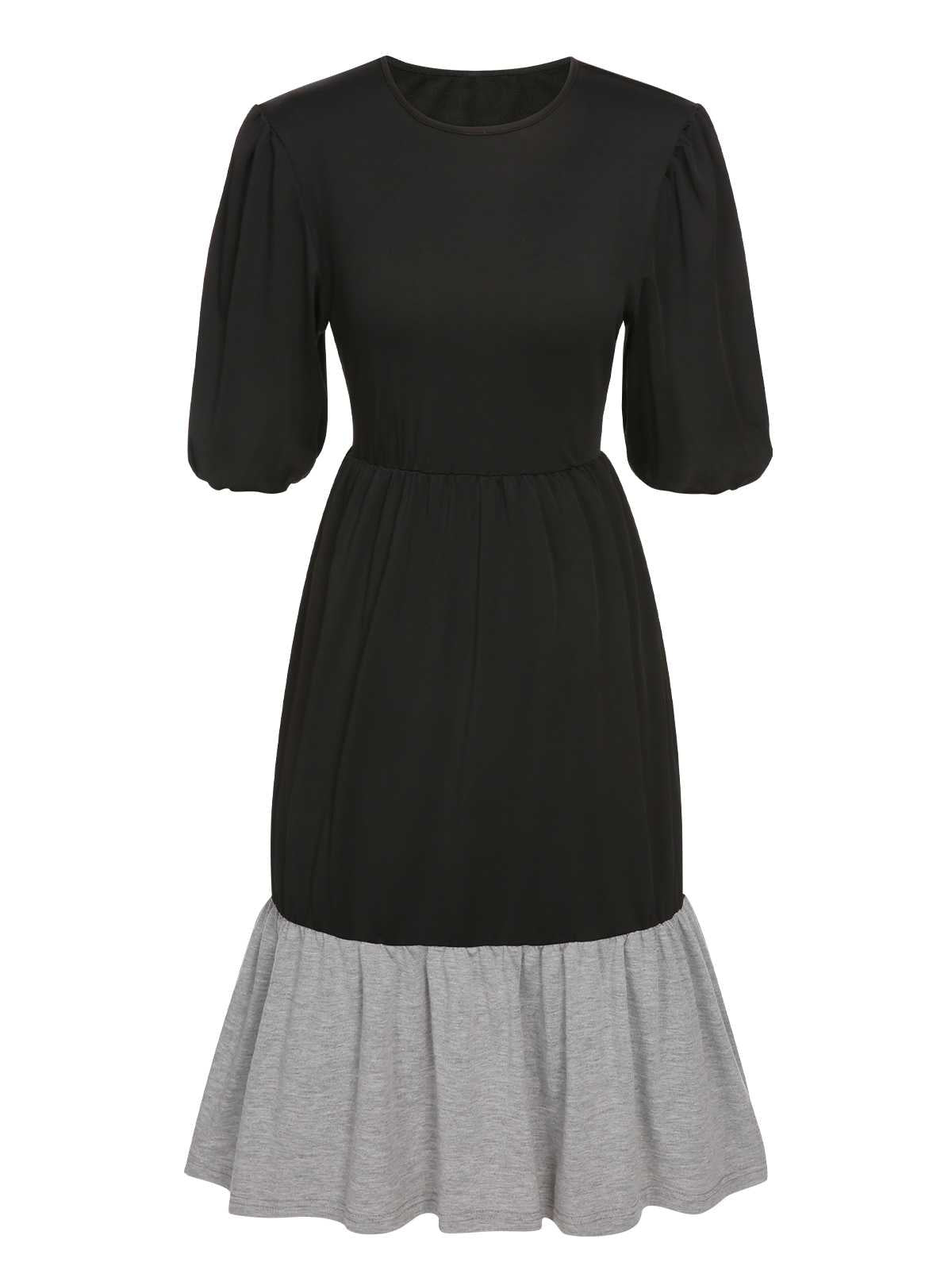 Black Patchwork Lantern Sleeve Dress