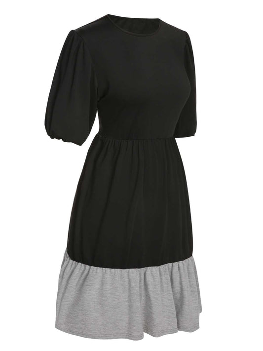 Black Patchwork Lantern Sleeve Dress