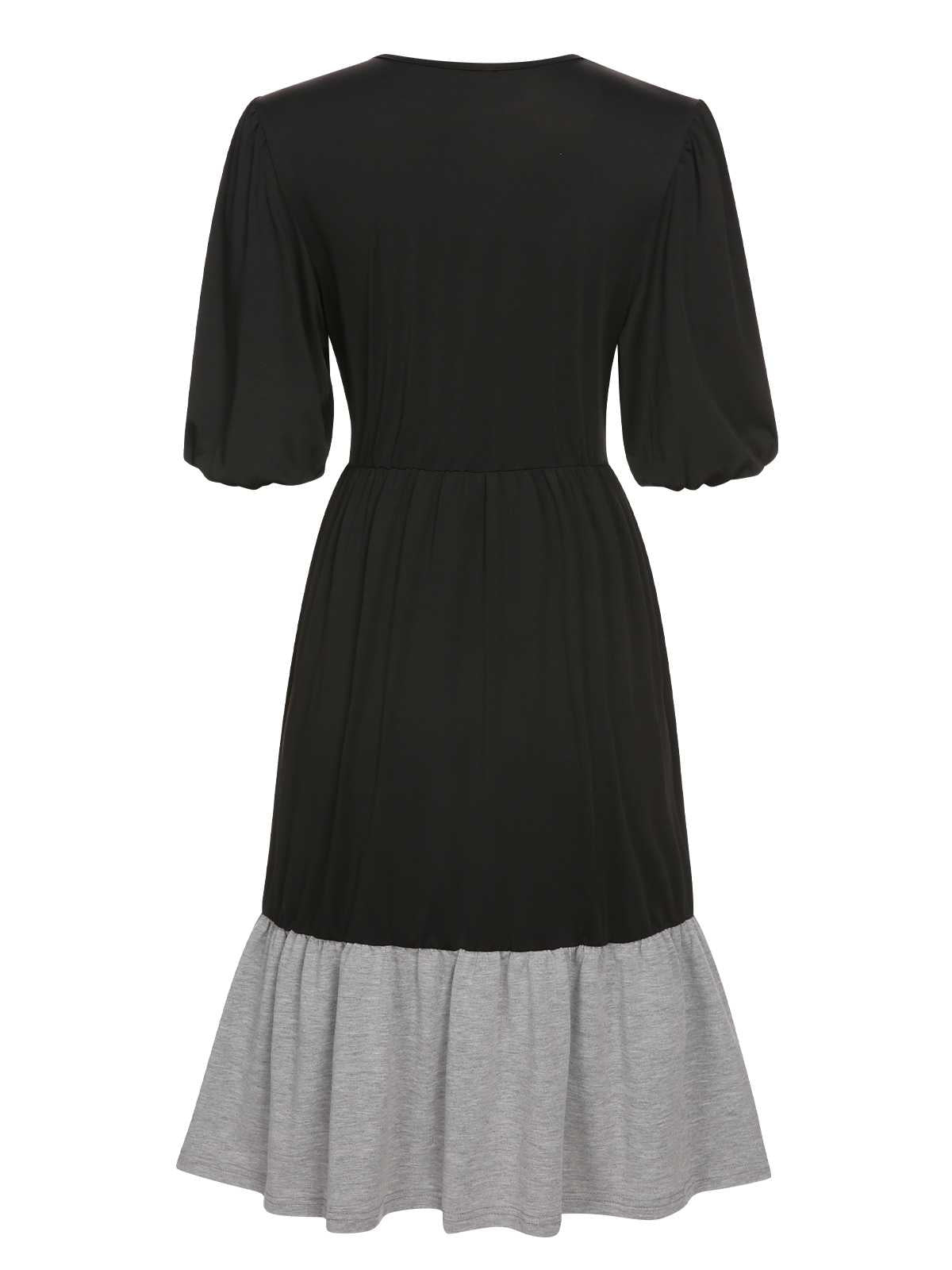 Black Patchwork Lantern Sleeve Dress