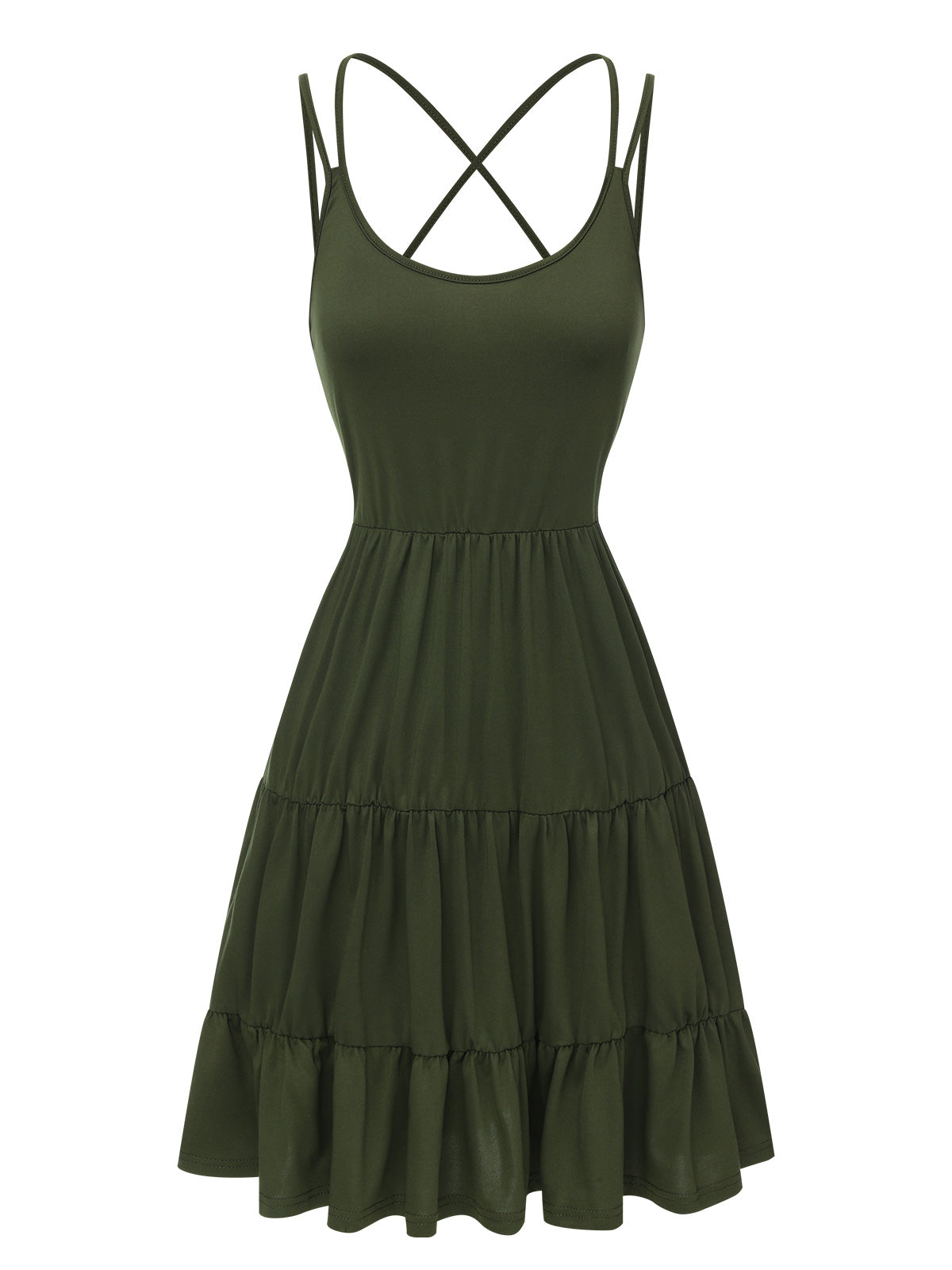 Dark Green Solid Suspender Cake Dress