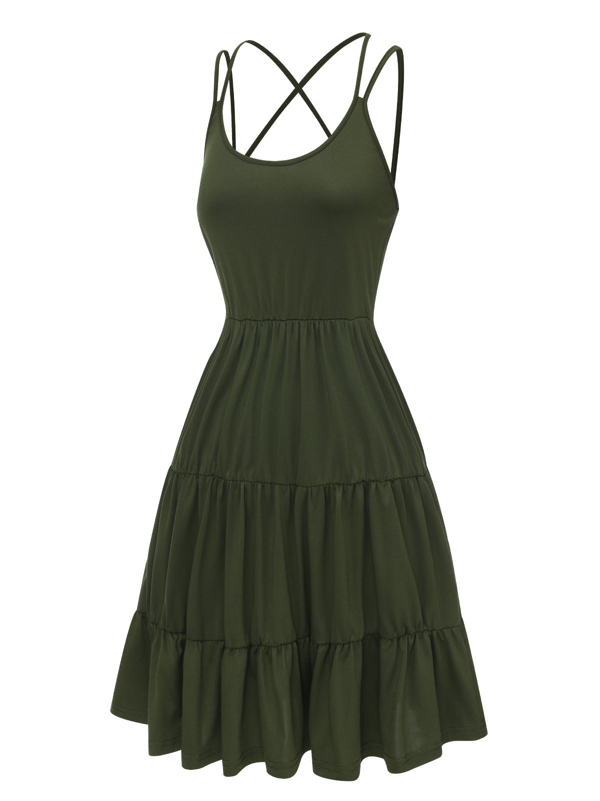 Dark Green Solid Suspender Cake Dress