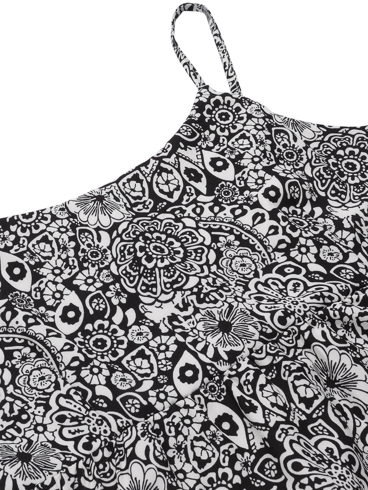 Black Mandala Print Strap Dress