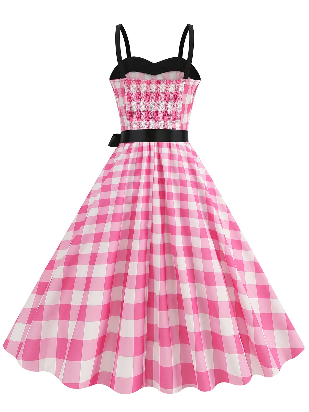 Pink Plaid Patchwork Spaghetti Straps Dress