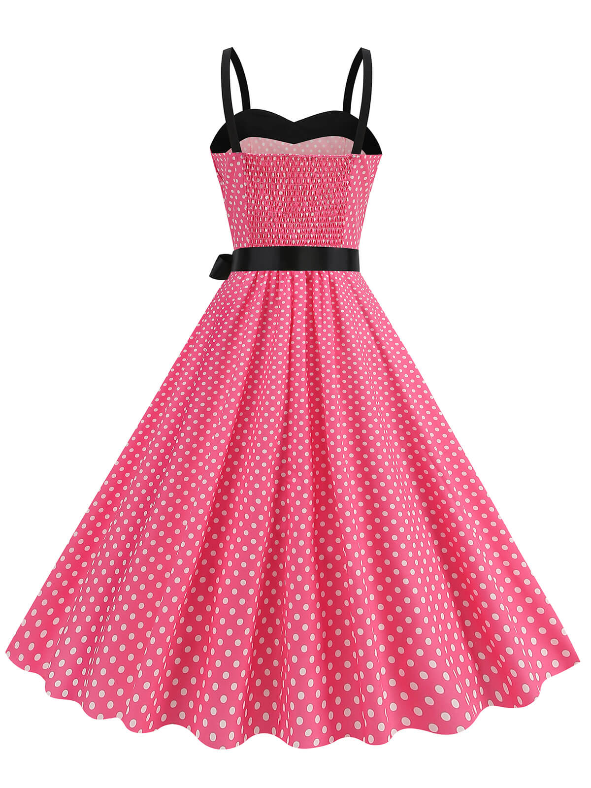 Polka Dots Patchwork Ribbon Strap Dress