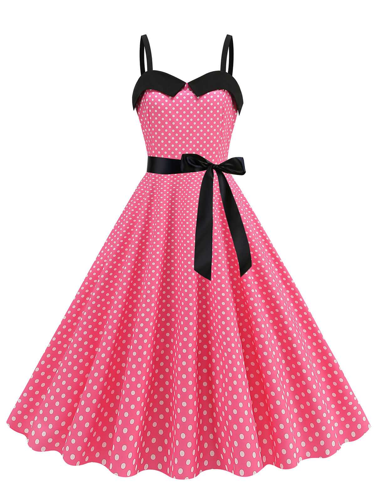 Polka Dots Patchwork Ribbon Strap Dress