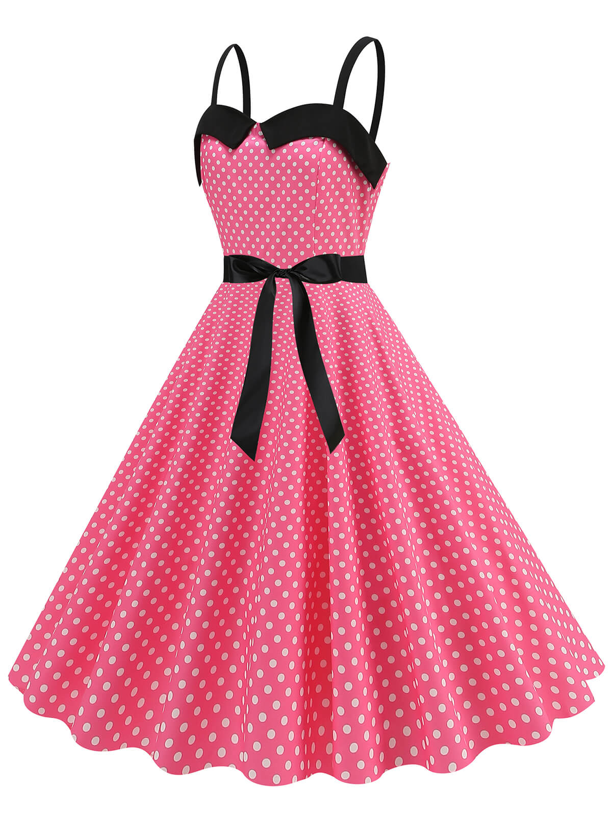 Polka Dots Patchwork Ribbon Strap Dress