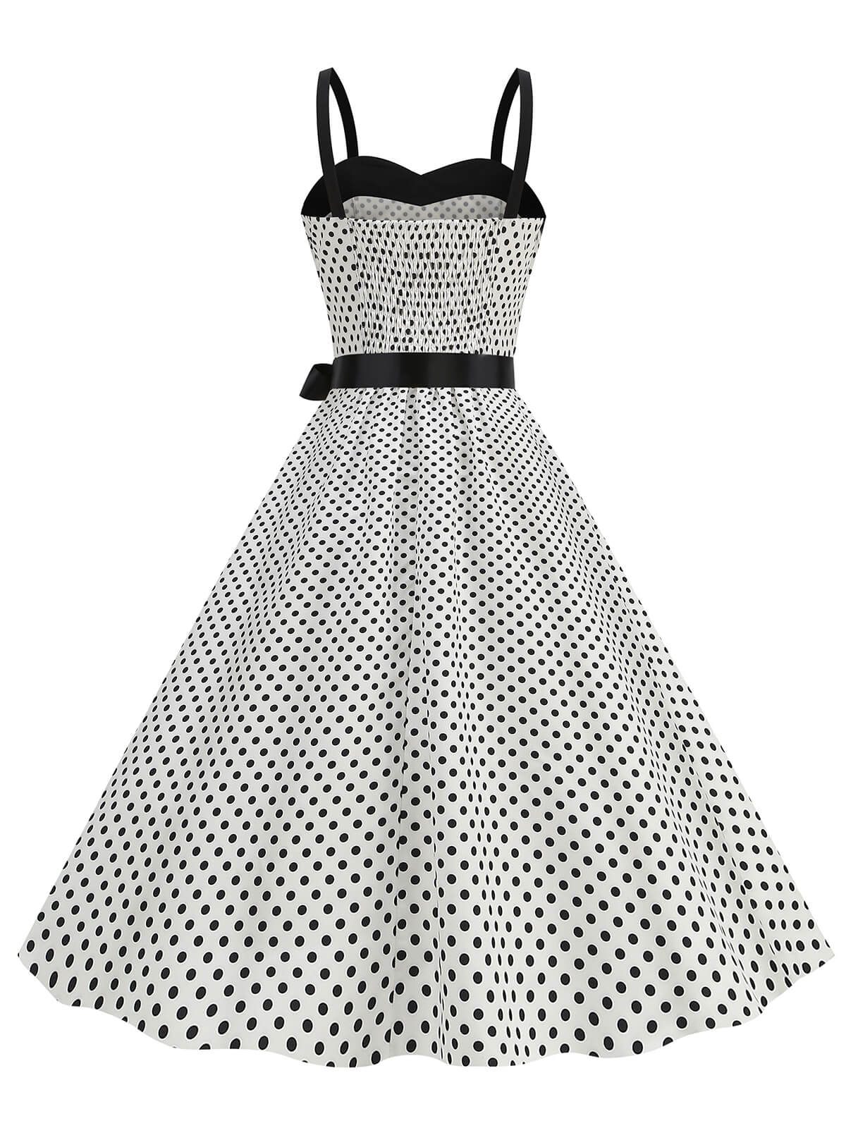 Polka Dots Patchwork Ribbon Strap Dress