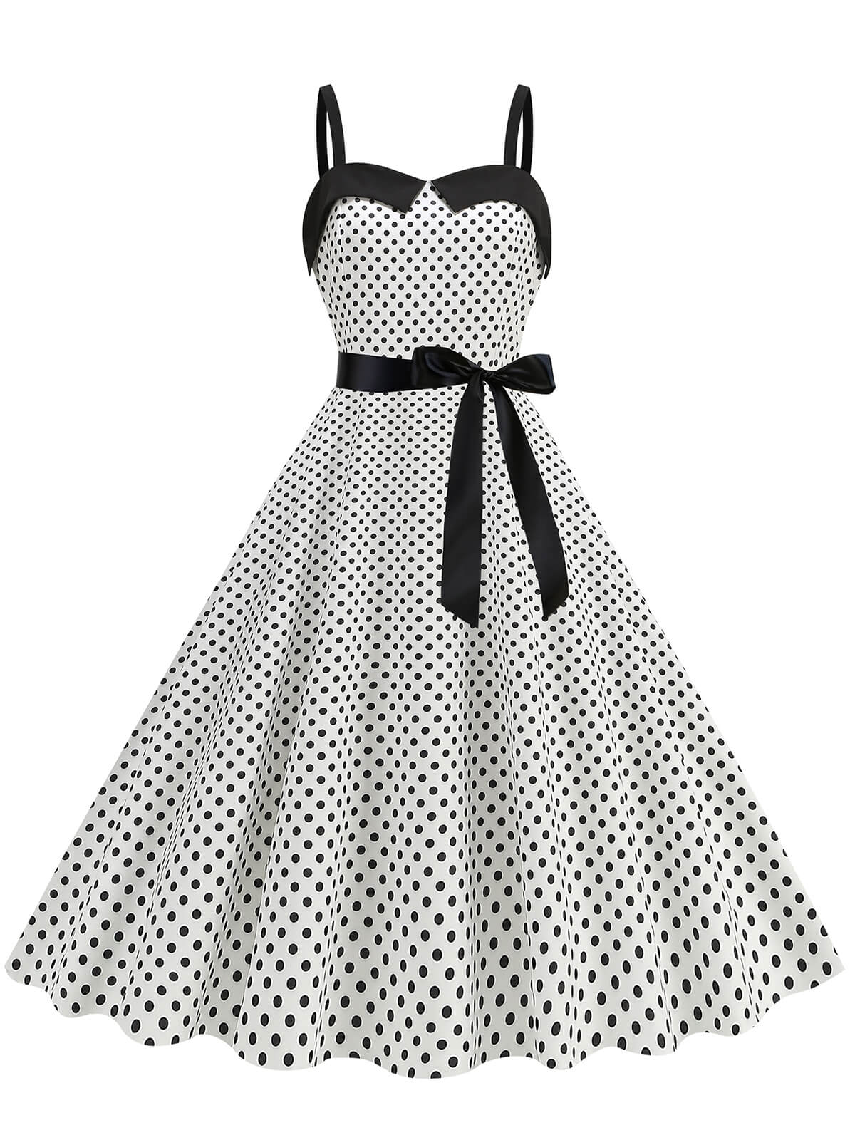 Polka Dots Patchwork Ribbon Strap Dress