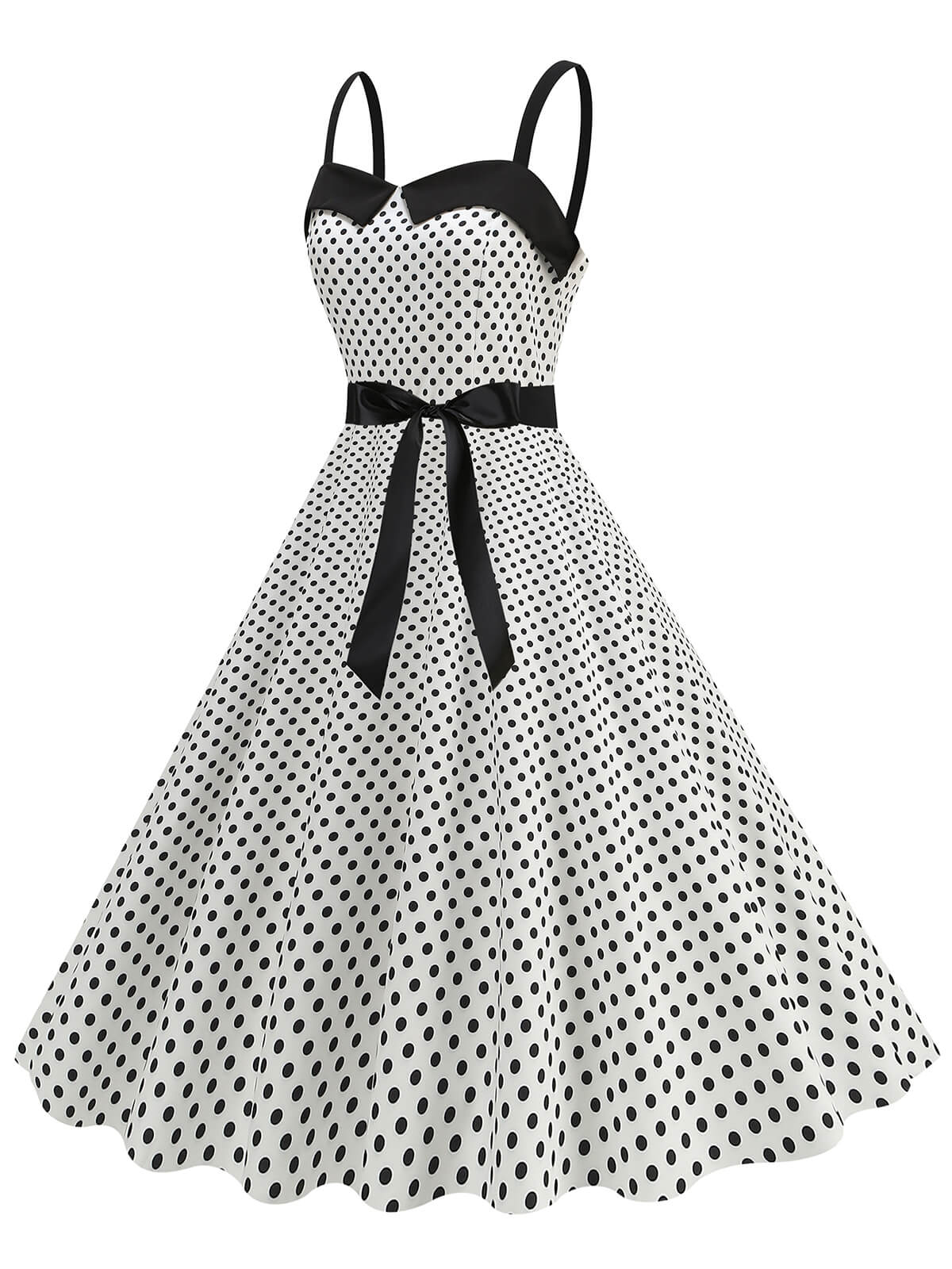 Polka Dots Patchwork Ribbon Strap Dress