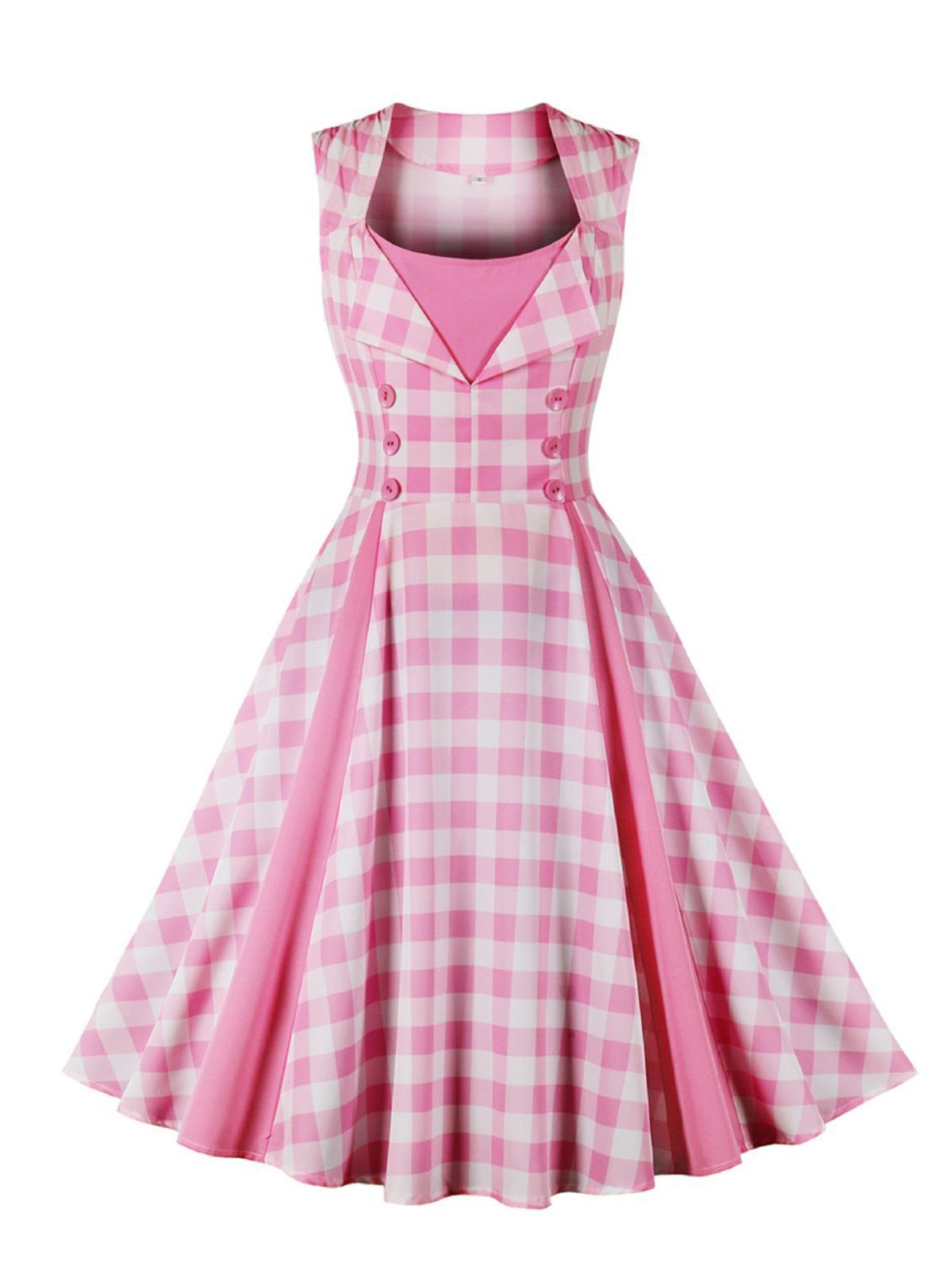 Pink Gingham Plaid Sleeveless Dress