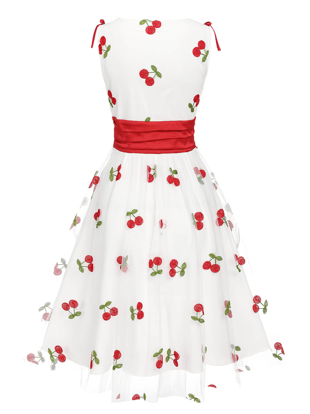 White Embroidered Cherry Mesh Dress