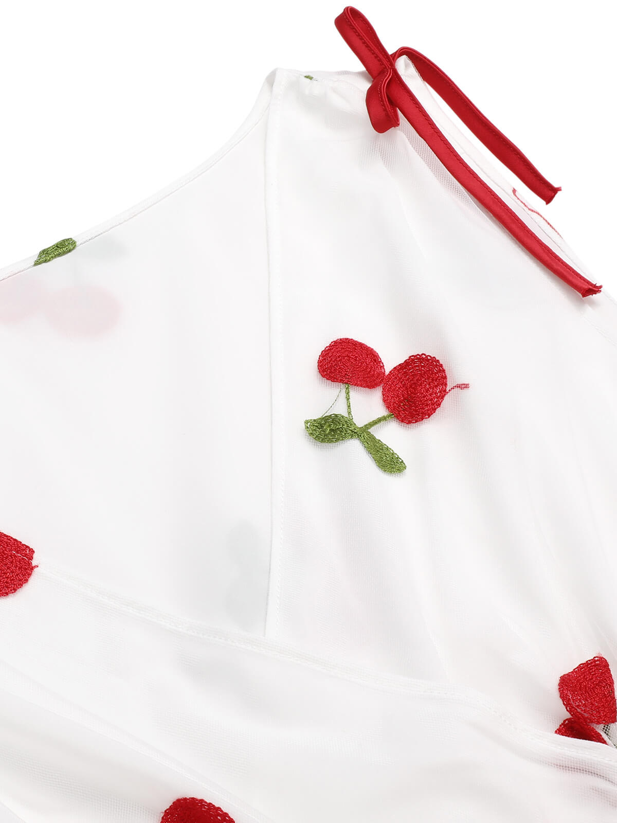 White Embroidered Cherry Mesh Dress