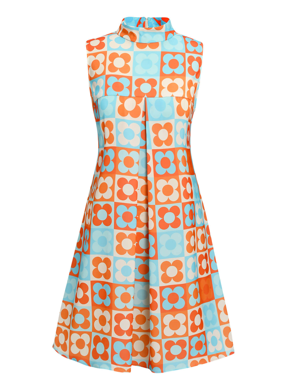 Orange & Blue  Floral Stand Collar Dress