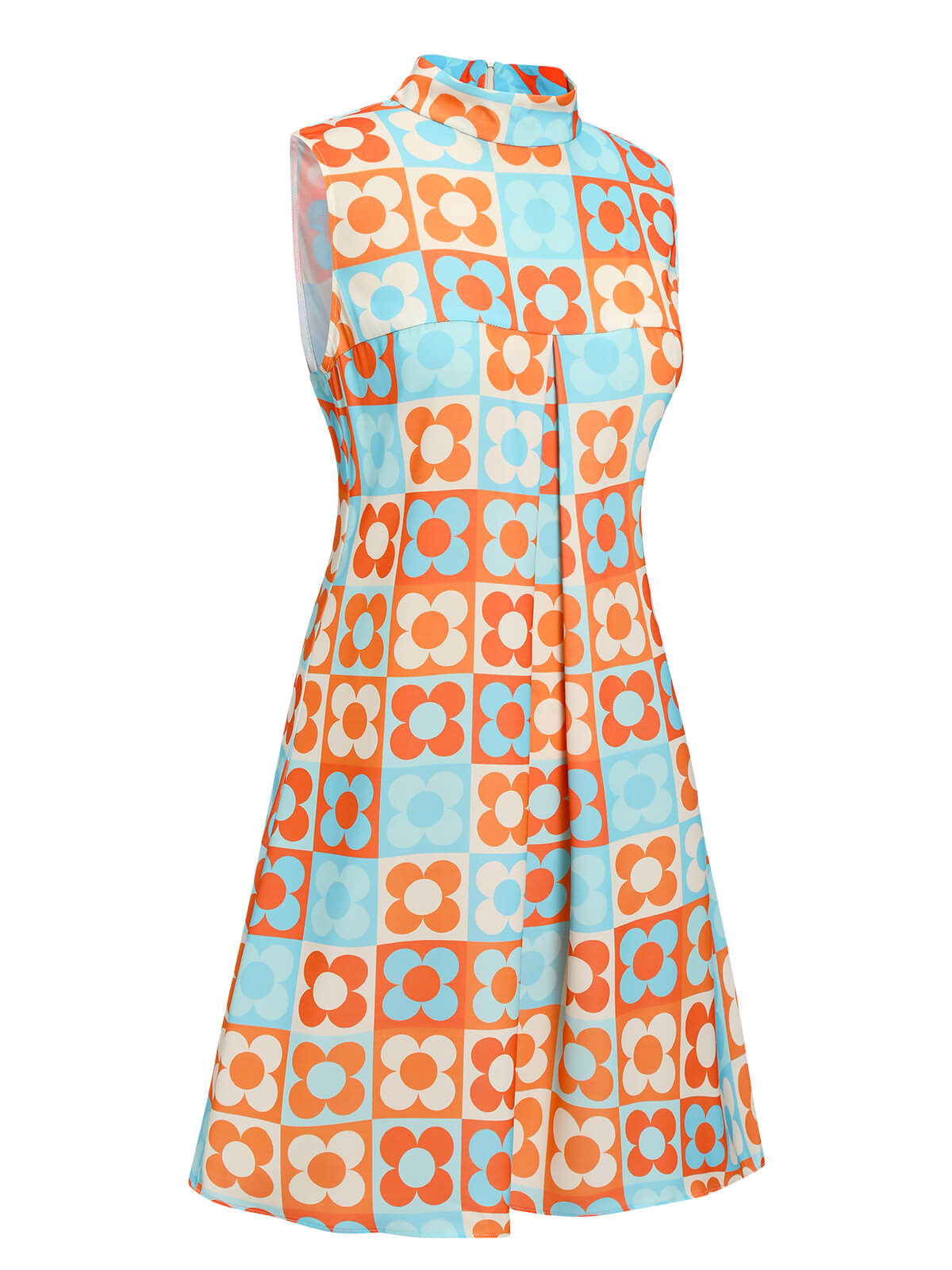 Orange & Blue  Floral Stand Collar Dress