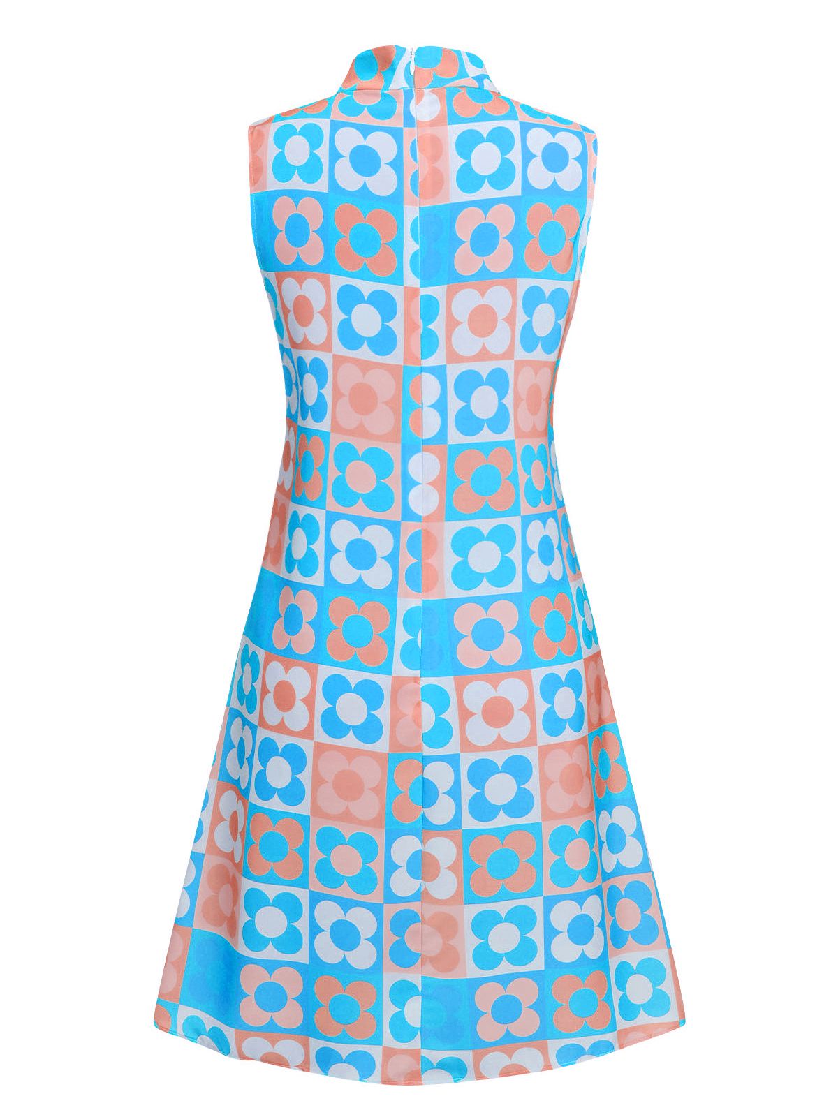 Orange & Blue  Floral Stand Collar Dress