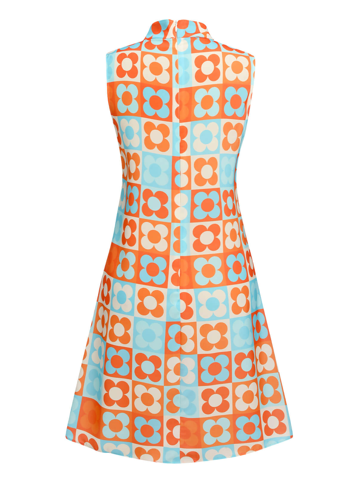 Orange & Blue  Floral Stand Collar Dress