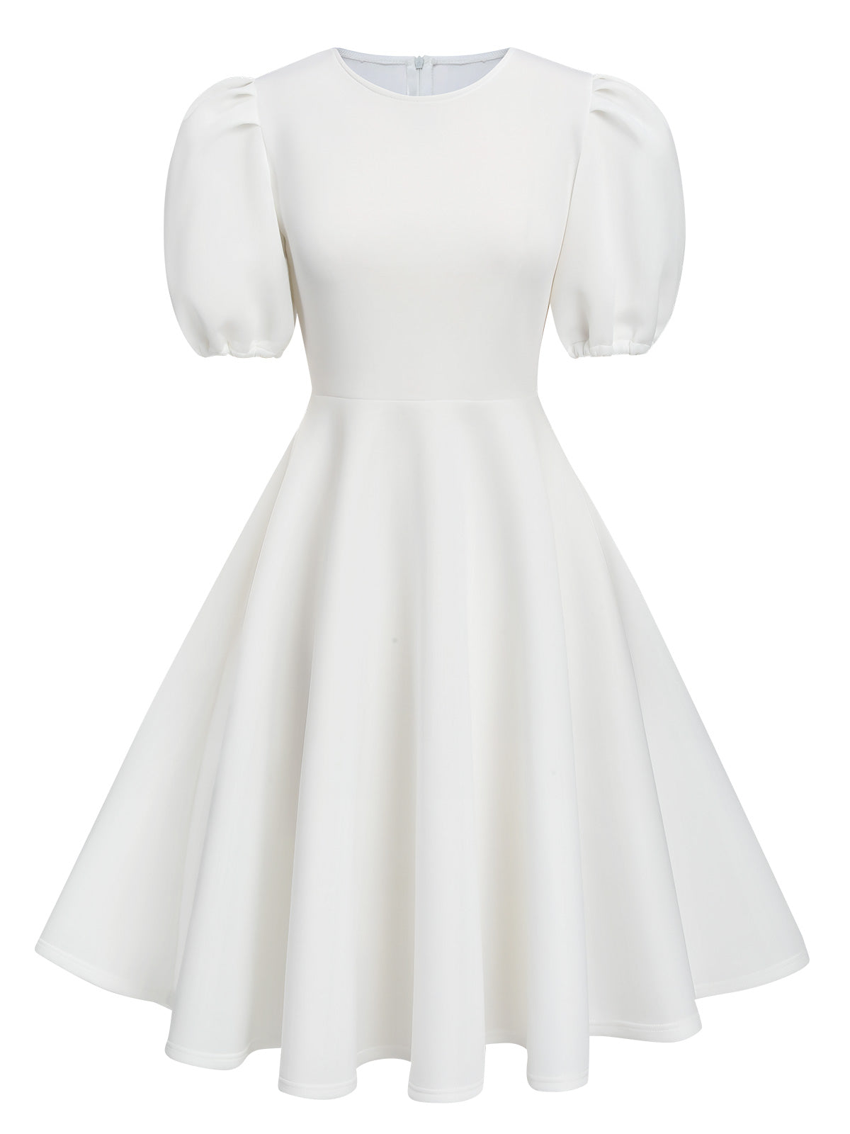 Round Neck Puff Sleeve A-Line Dress