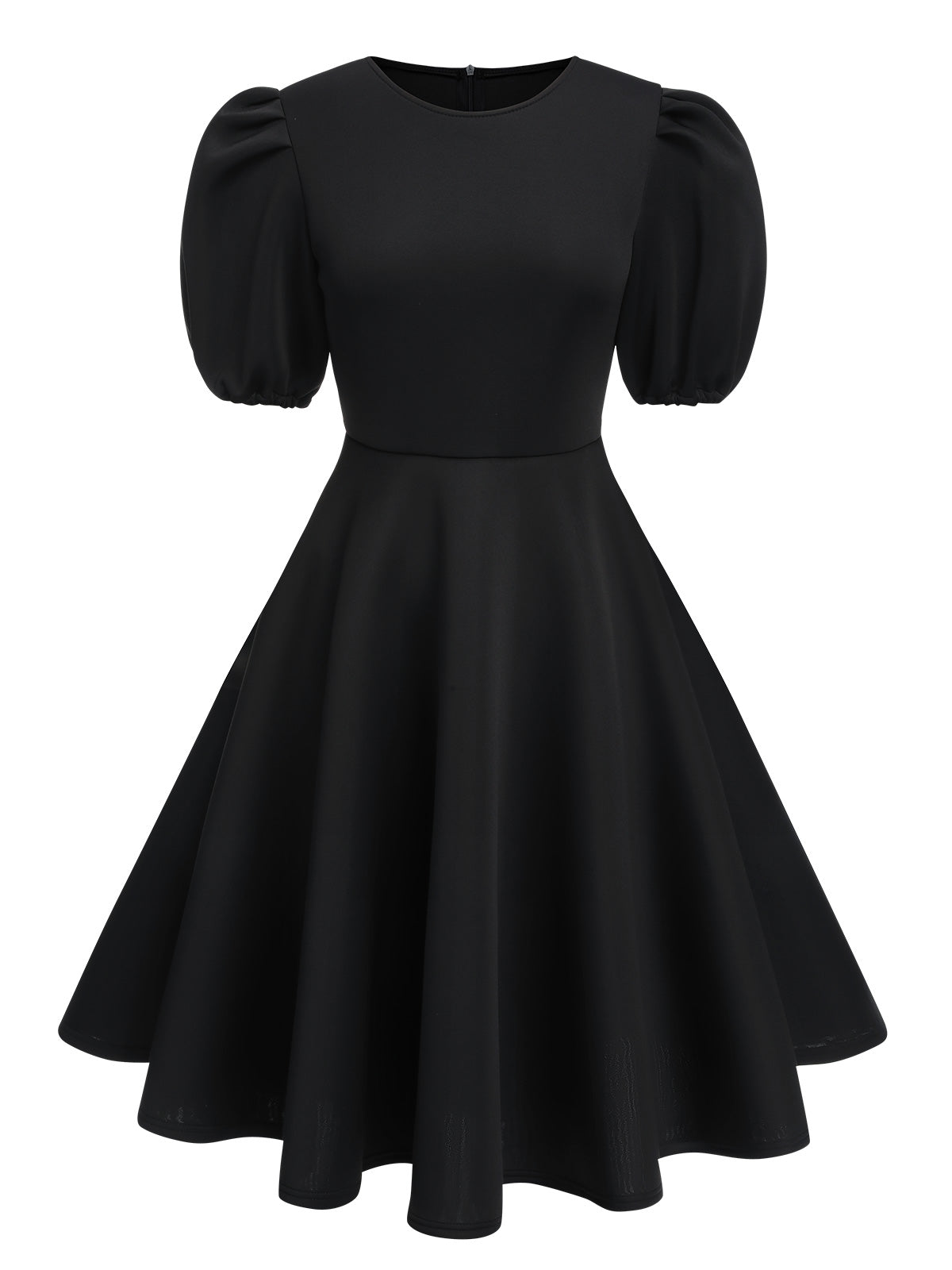 Round Neck Puff Sleeve A-Line Dress